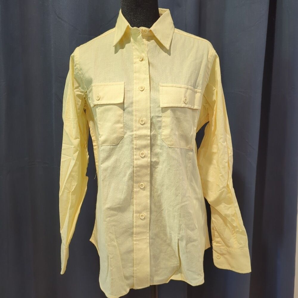Vintage LL Bean Shirt Womens 14 Yellow Button Down Oxford Made In USA